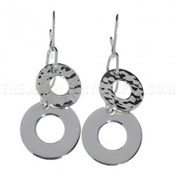 Polo Polished & Hammered Silver Earrings - 60mm Long