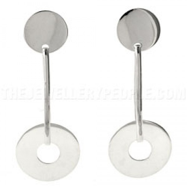 Polo Disc Drop Silver Earring
