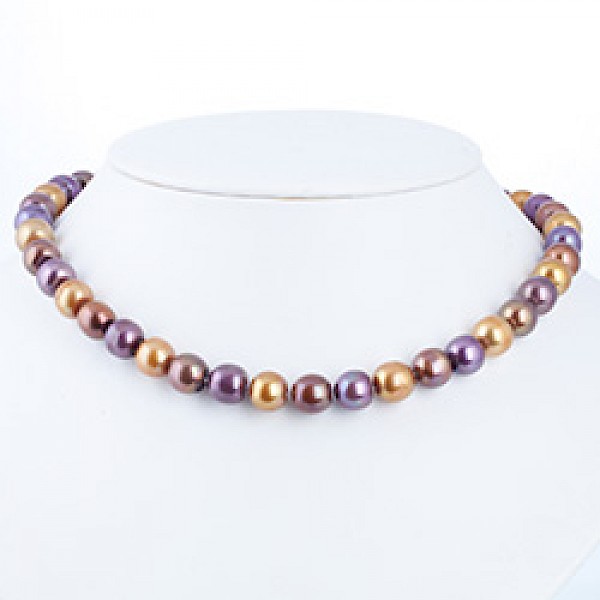 Purple & Gold Silver Pearl Necklace - 11mm wide - 18" long