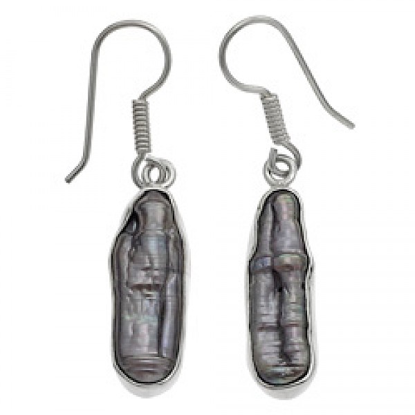 Purple & Silver Biwa Pearl Earrings