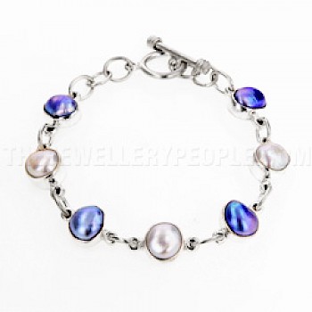 Purple & White Pearl Silver Bracelet