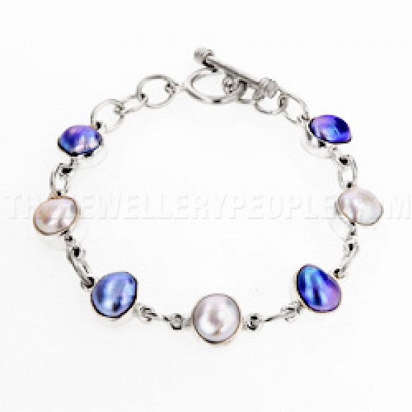 Purple & White Pearl Silver Bracelet - SL195