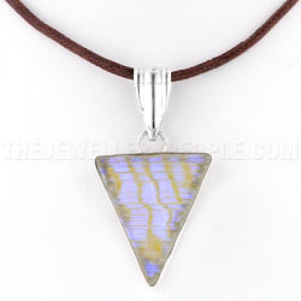 Purple Dichroic Glow-Glass & Silver Grooved Triangular Pendant - GG012