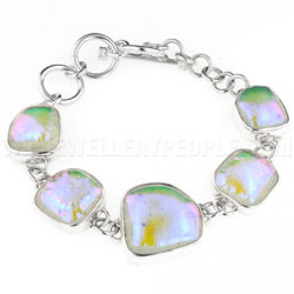 Purple Dichroic Glow-Glass & Silver Off-Shapes Bracelet
