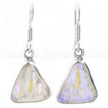 Purple Dichroic Glow-Glass & Silver Triangular Earrings