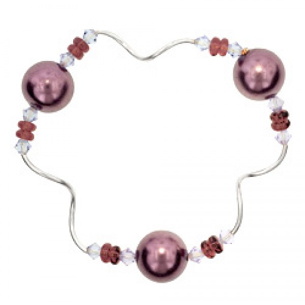 Purple Glass Beads & Silver Tubes Bracelet
