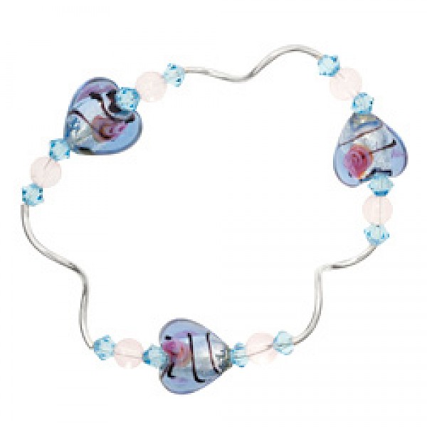Purple Heart Glass Beads & Silver Tubes Bracelet