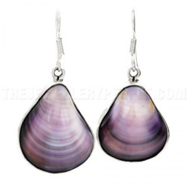 Purple Scallop & Silver Earrings