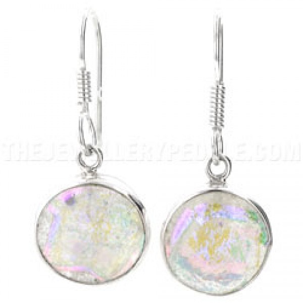Purple Sparkle Dichroic Glow-Glass & Silver Round Earrings