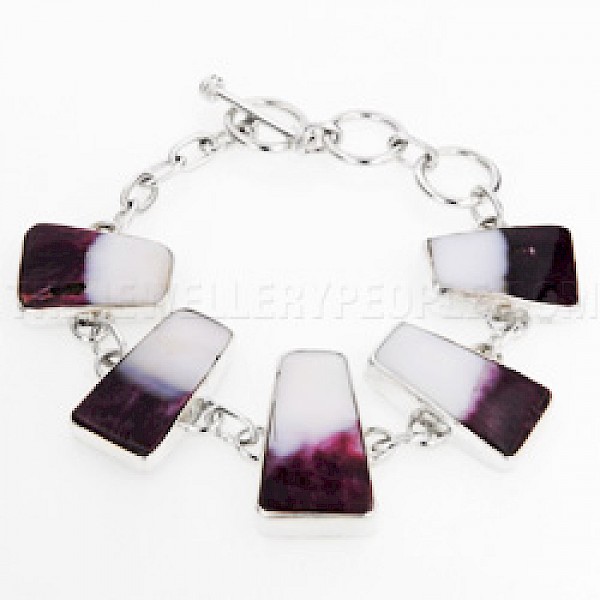 Purple Spiny Oyster & Silver Bracelet - SL058