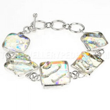 Rainbow Clear 3D Dichroic Glass & Silver Squares Bracelet