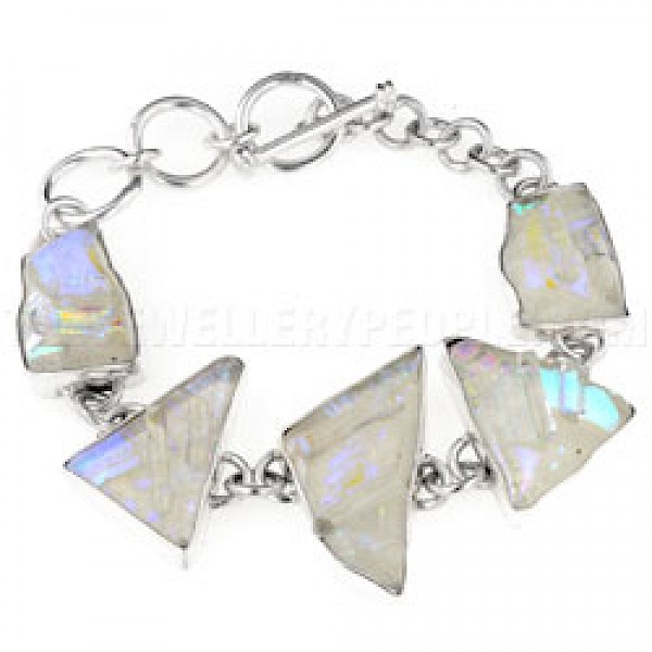 Rainbow Clear 3D Dichroic Glow-Glass & Silver Off-Shapes Bracelet