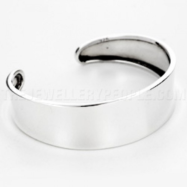 Raised Curve Silver Cuff Bangle - 17mm Wide - BA011