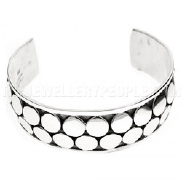 Raised Dot Heavy Silver Bangle - 20mm Wide