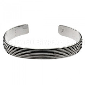 Raised Lines Silver Bangle - 10mm Wide