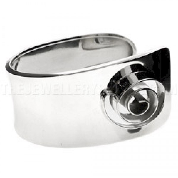 Raised Side Whirl Silver Cuff Bangle - 38mm Wide
