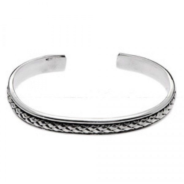 Raised Tulip Basket Weave Silver Bangle - 8mm Wide