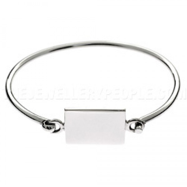 Rectangle Catch Engraveable Silver Bangle - 3mm Solid Wire