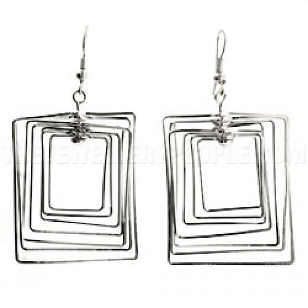 Rectangle Multi Wire Silver Earrings - 55mm Long