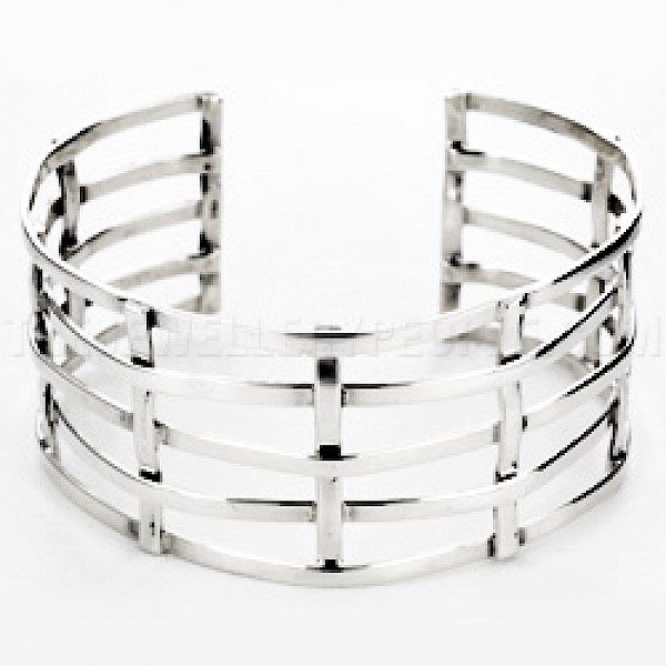 Rectangle Weave Silver Cuff Bangle - 32mm Wide