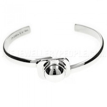 Rectangular Dome Open Silver Bangle - 14mm Wide