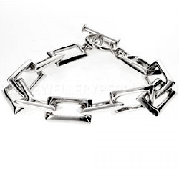 Solid Rectangular Link Silver Bracelet - 12mm Wide