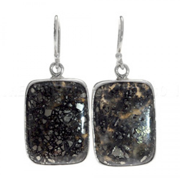 Rectangular Pyrite & Silver Earrings