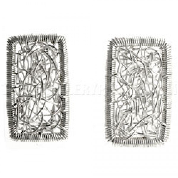 Rectangular Tangle Wire Silver Earrings - 34mm Long