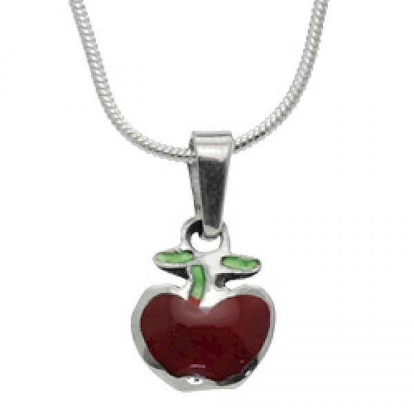 Red Apple Silver Pendant - 20mm - PT576