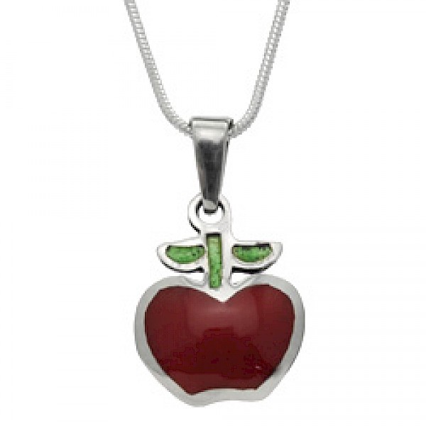 Red Apple Silver Pendant - 25mm - PT575