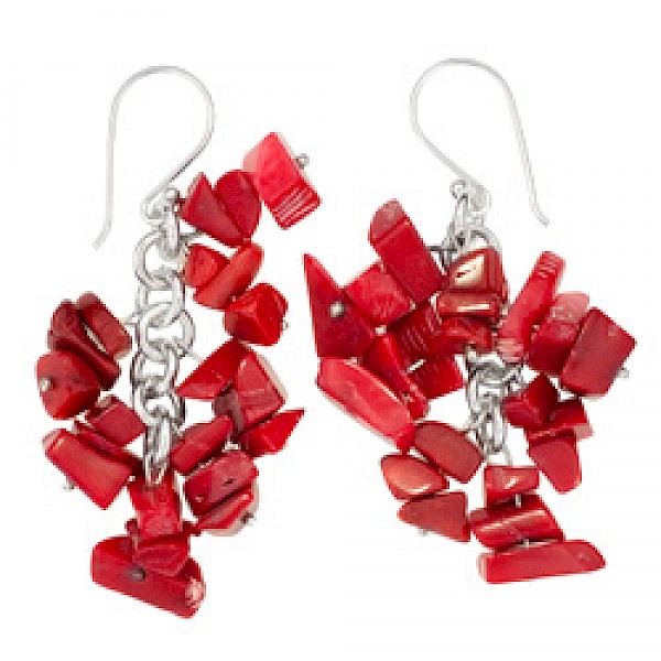 Dyed Red Coral Chunks Earrings