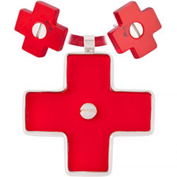 Red Cross Earrings & Suede Necklace Set