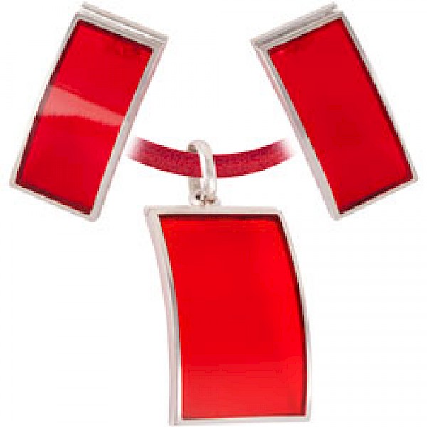 Red Curved Earrings & Suede Necklace Set