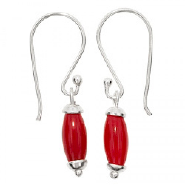 Red Glass Drop Earrings - 35mm Long