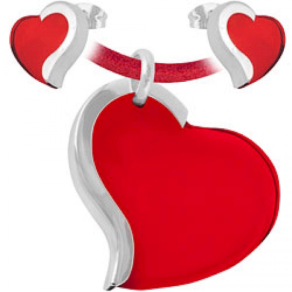 Red Heart Earrings & Suede Necklace Set