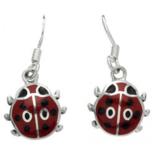 Red Ladybird Silver Earrings - 15mm Wide
