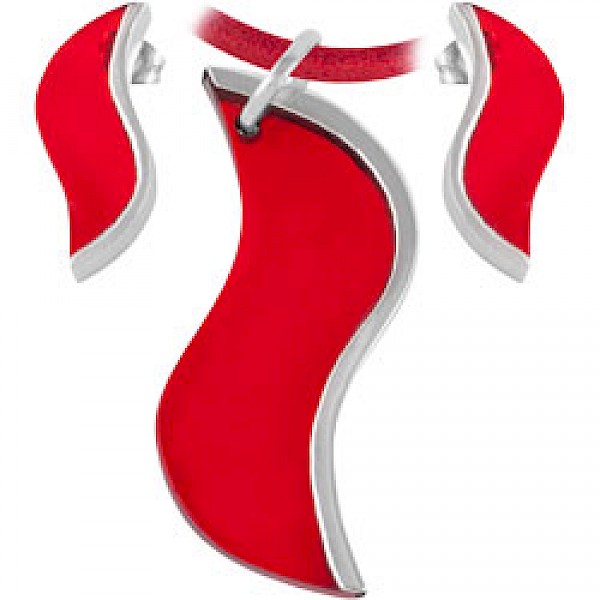 Red Wave Earrings & Suede Necklace Set