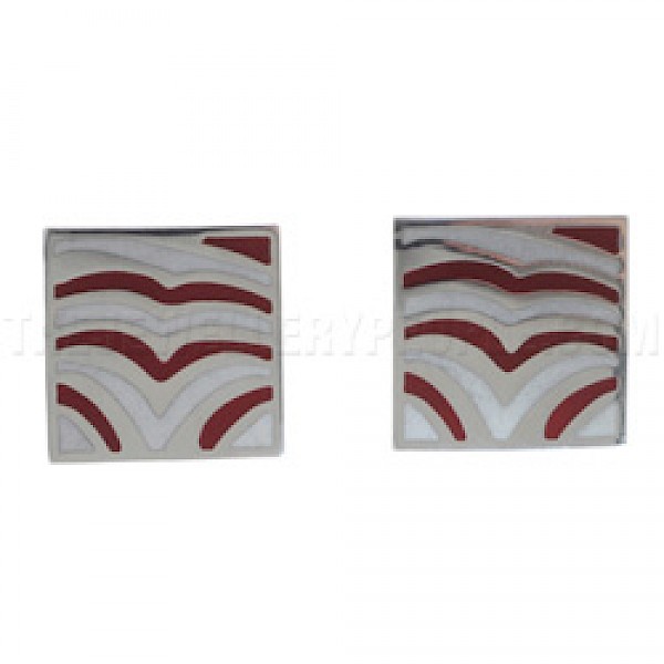 Red Waves Silver Stud Earrings - 16mm Wide