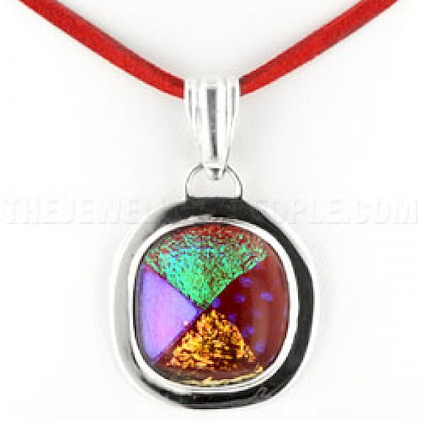 Red Dichroic Glass & Silver Window Pendant - DC079