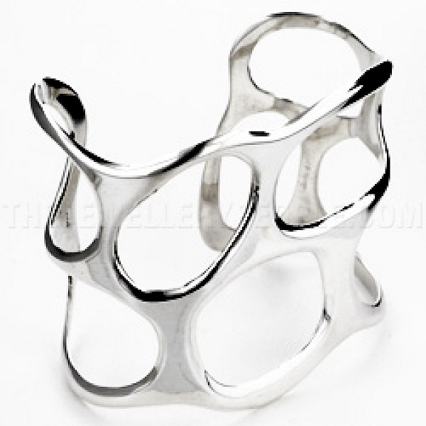 Retro Cut-Out Silver Bangle - 60mm Wide