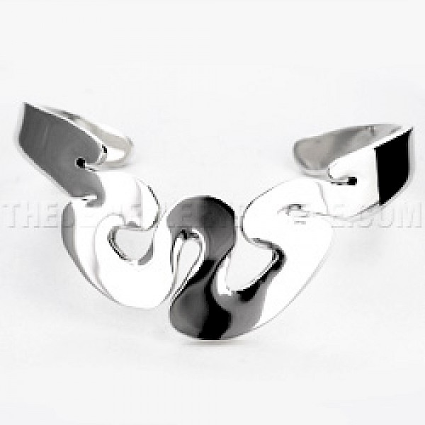 Retro Wave Silver Cuff Bangle - 23mm Wide