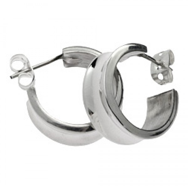 Ridged Hoop Silver Earrings - 20mm Wide