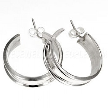 Ridged Hoop Silver Earrings - 24mm Wide