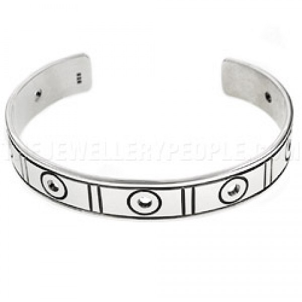 Rings & Rectangles Open Silver Bangle - 12mm Wide