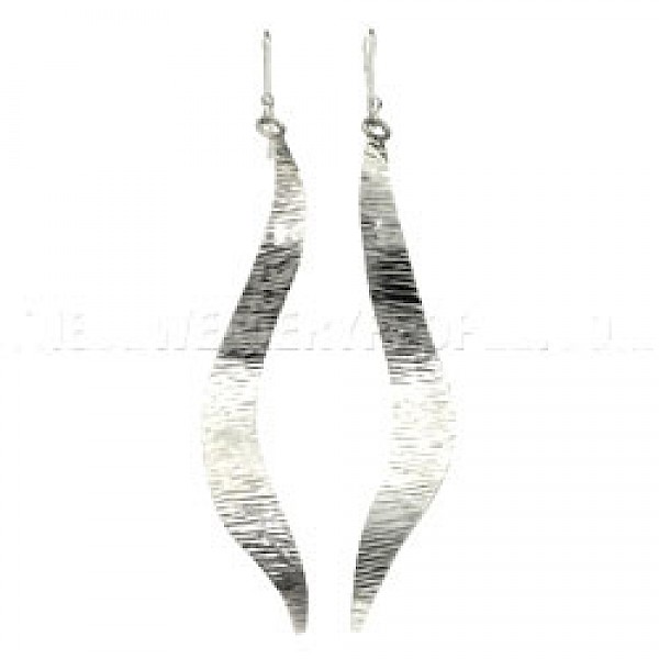 Ripple Wave Silver Earrings - 70mm Long