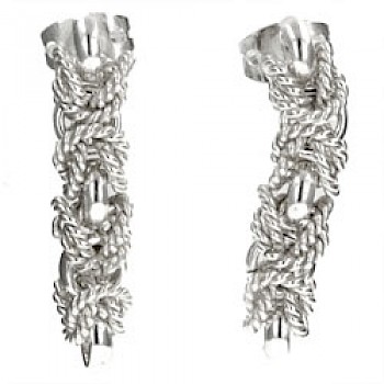 Rope Effect Silver Earrings - 28mm Long
