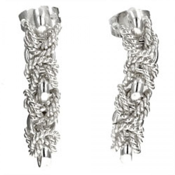Rope Effect Silver Earrings - 28mm Long