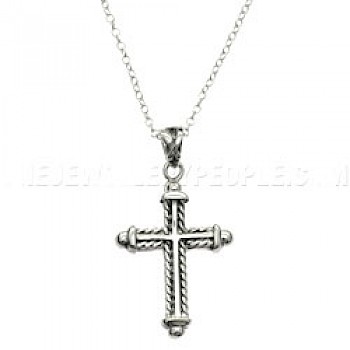 Rope Out Line Silver Cross Pendant - RN077