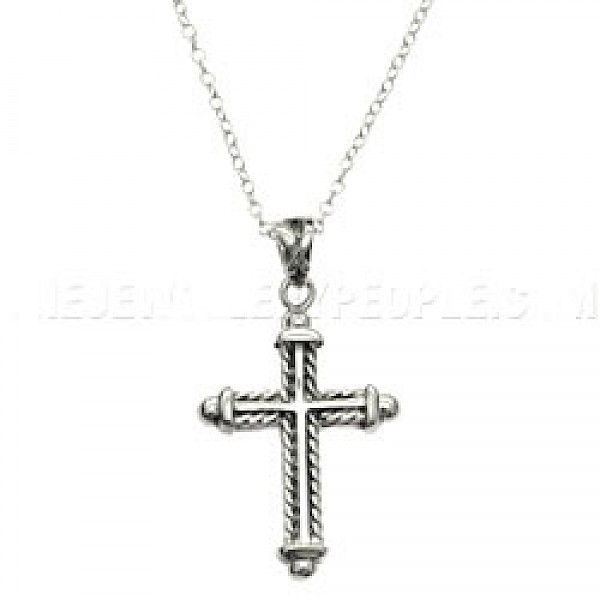 Rope Out Line Silver Cross Pendant