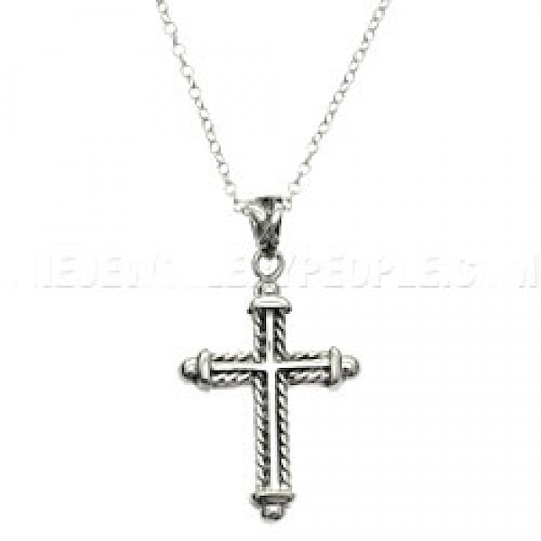 Rope Out Line Silver Cross Pendant - RN077